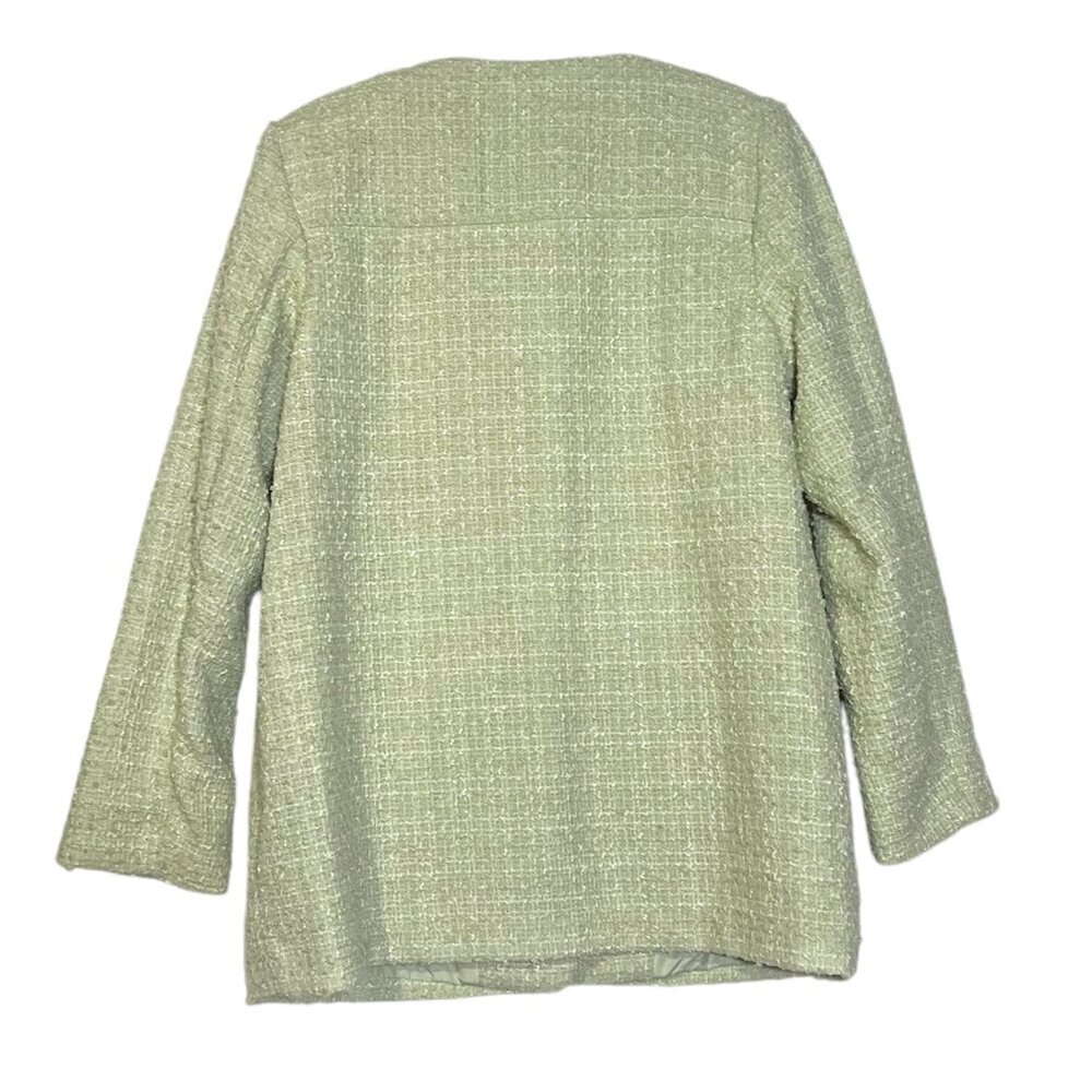 H&M Boucle Jacket Pistachio Green and White Gold Buttons Size Medium Preppy NWT - Picture 3 of 9